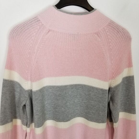Talbots Women Cozy Mockneck Stripe Sweater Sz XL Pink Gray Merino Wool Cotton - Picture 5 of 8